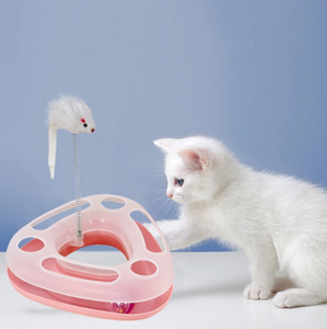 猫玩具三角游戏板塑料双色带弹簧鼠标互动猫逗玩具 - Product Image 1