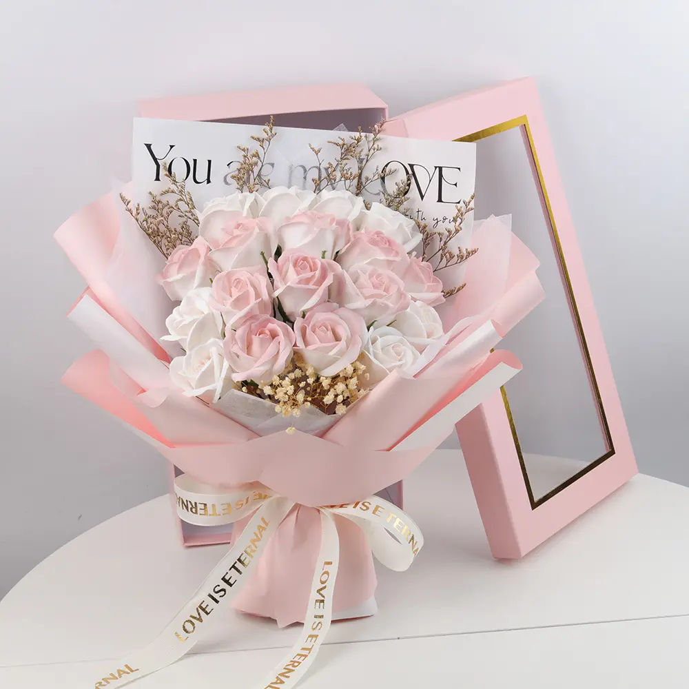 Giorno di san valentino regali festa della mamma finito ghiaccio blu fiori artificiali secchi fiori rosa Bouquet confezione regalo