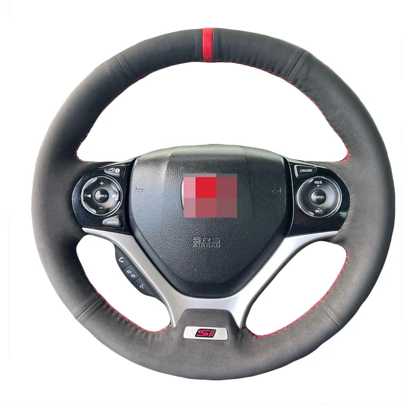 Funda de gamuza suave para volante de coche, cosido a mano, color negro, para Honda Civic Si 9 9th Gen 2012 2013 2014 2015
