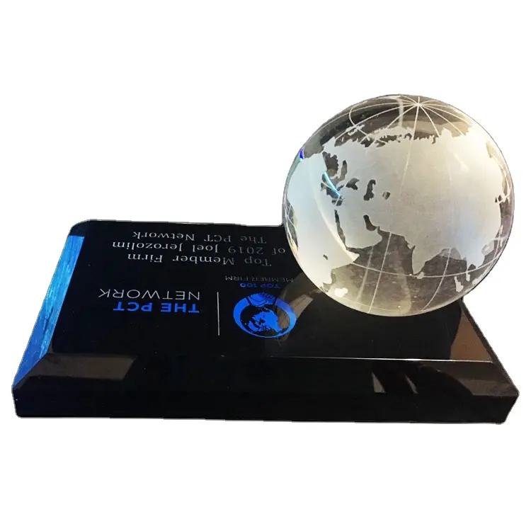 Trofeo a tema globo terrestre in vetro trasparente personalizzato trofeo globo di cristallo premio trasparente