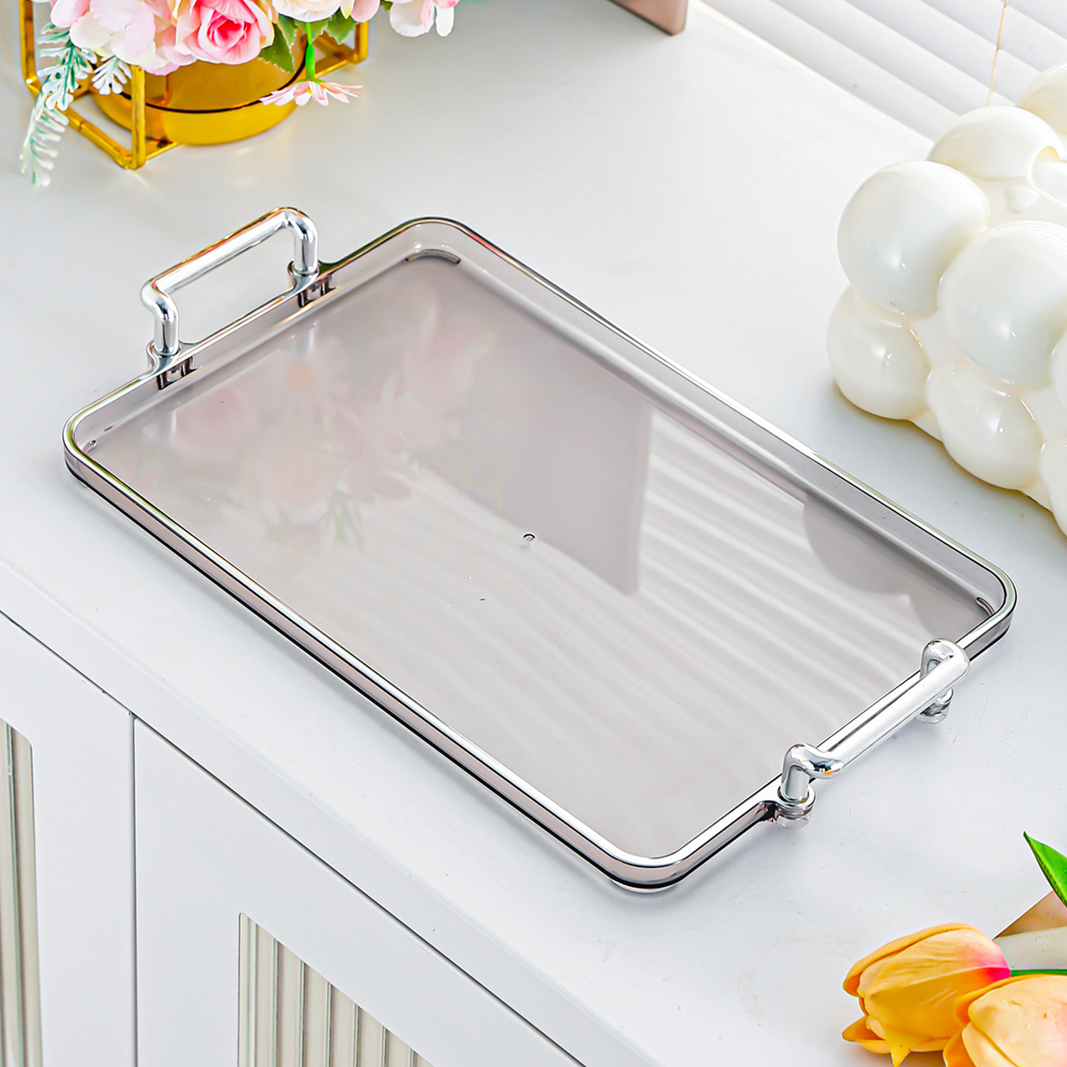 Ash Silver Long Tray - 6 Compartments