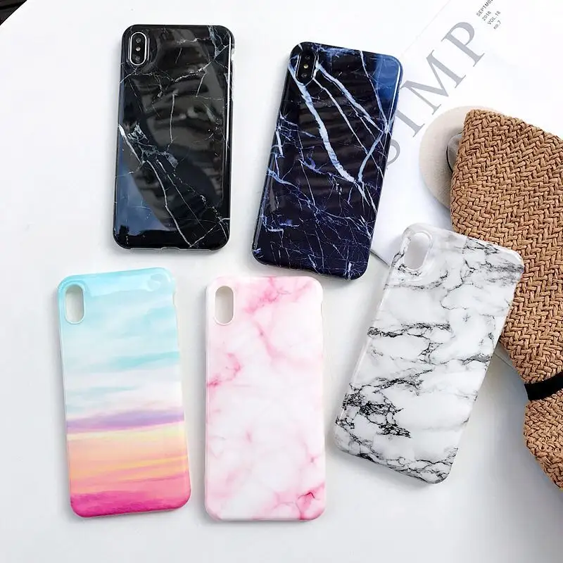 เคสนิ่ม TPU กันกระแทกพิมพ์ลายหินอ่อน IMD แบบบางสำหรับ iPhone 6/7/8 XR กระเป๋าโทรศัพท์มือถือ