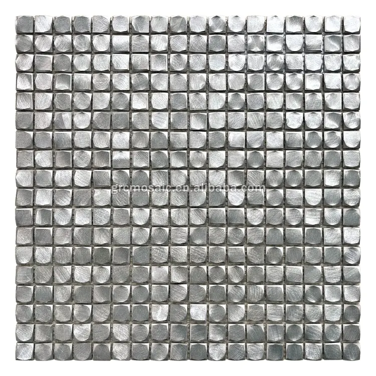 Mini quadrado prata cinza alumínio sólido mosaico azulejo processo de desenho textura fosca metal mosaico
