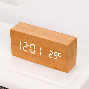 Retro Alarm Clocks Voice Control Backlight Wooden <strong>Digital</strong> Clock Reloj <strong>Temperature</strong> Detection square Alarm Clock - Product Image 3