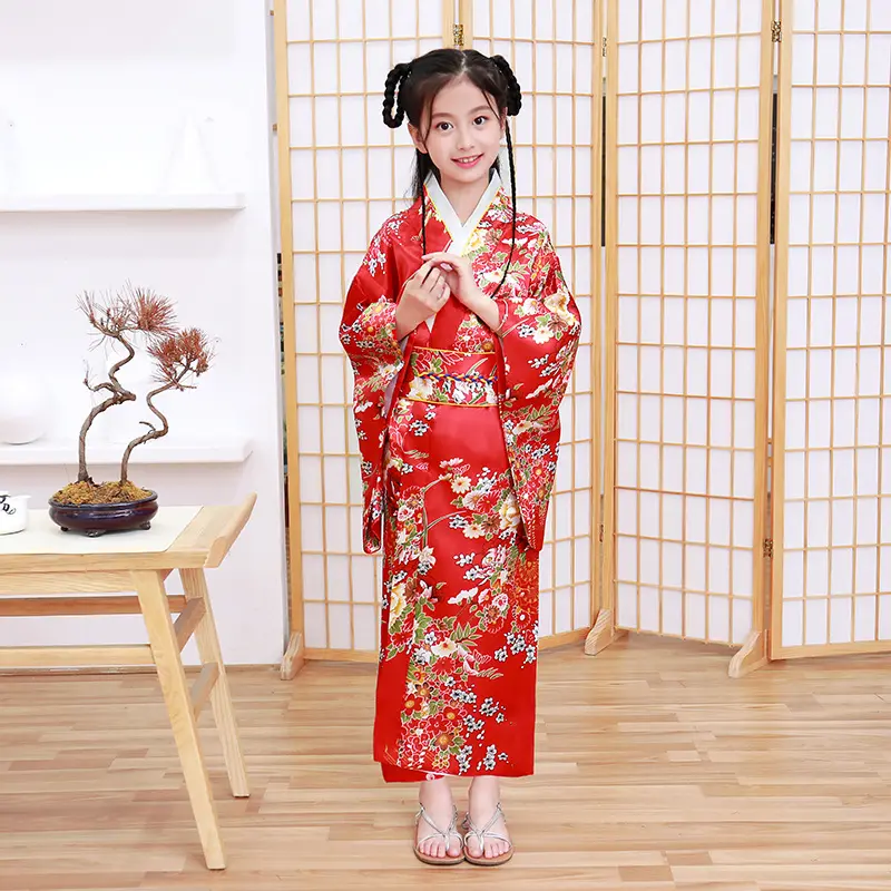 Traje de dança haori harajuku, vestido infantil kimono japonês para meninas