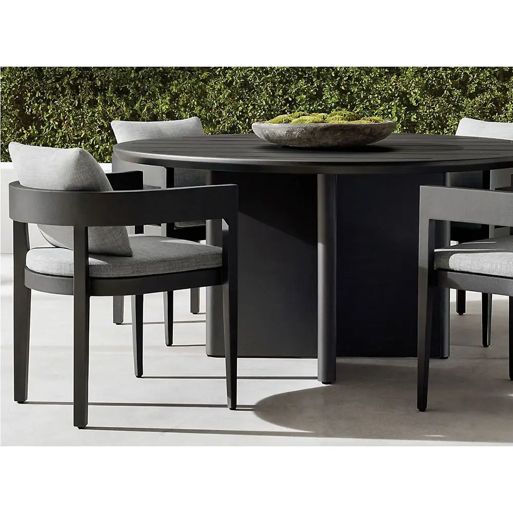 Mesa de comedor redonda de metal negro para Patio, juego de comedor de aluminio de lujo para salón y jardín