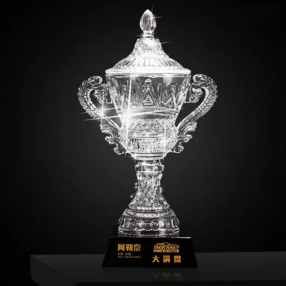 Adl akrilik ödülleri kristal cam kupa ödülleri hatıra boyalı kristal el sanatları şampiyonası fincan büyük boy kupa ödülleri