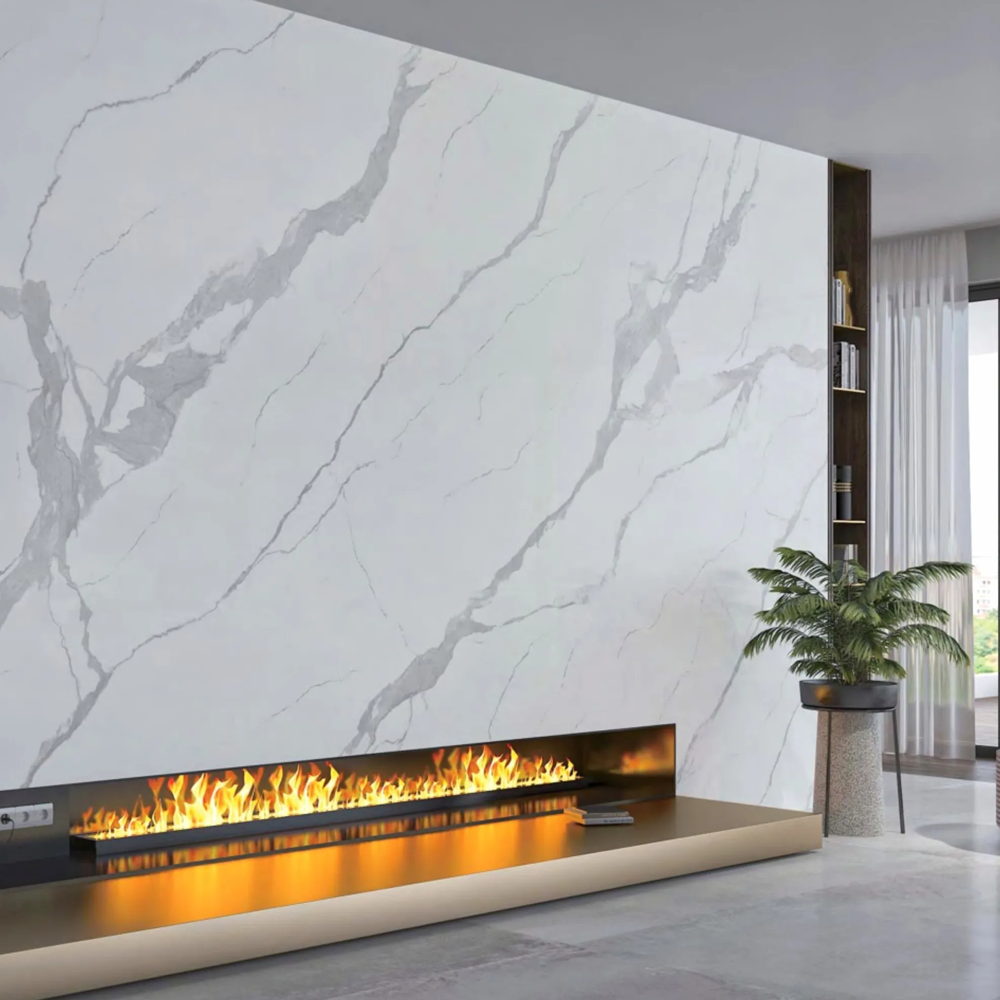 Beyaz Carrara parlak 120*260 sinterlenmiş taş özelleştirilebilir sıcak bükme büyük boy porselen döşeme