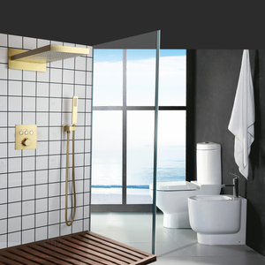 Brushed Gold Constant Temperature Waterfall Button Shower Suit Bathroom Wall <strong>Entry</strong> Concealed Rainfall Manual Shower Combination - Product Image 4