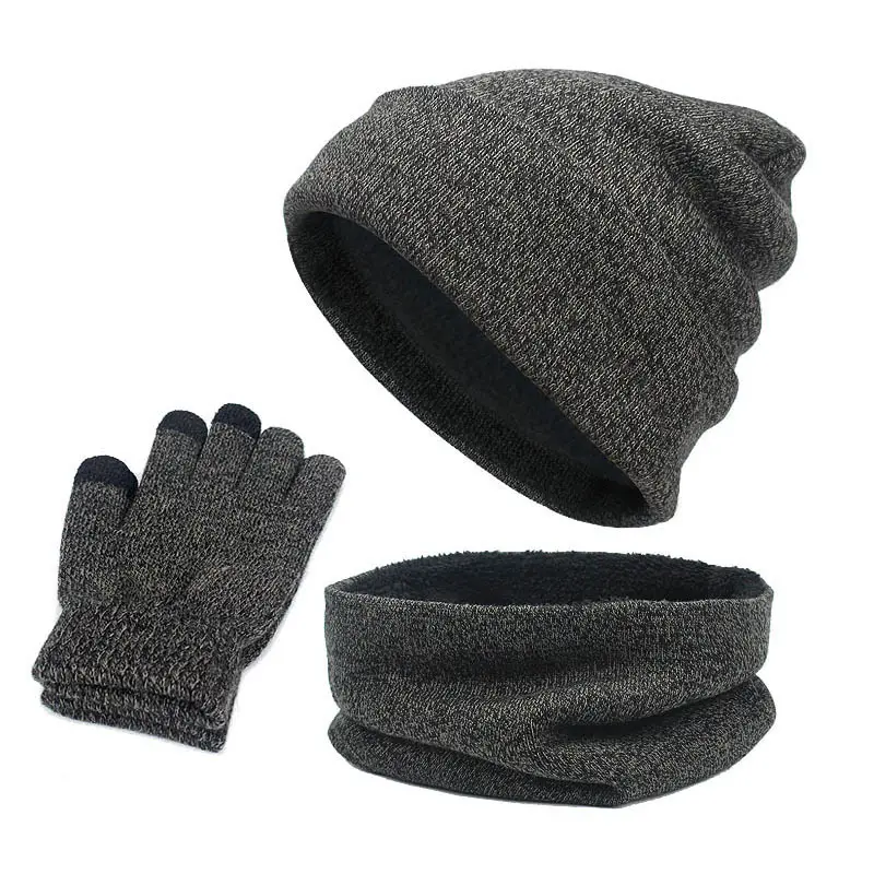 Set caldi invernali sciarpa lavorata a maglia berretto cappello guanti Touch Screen uomo donna cappello invernale sciarpa guanto Set