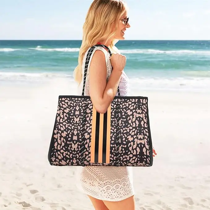 Bolso de mano de neopreno negro de gran oferta del fabricante 2024 con Moq bajo, bolso de mano de playa de hombro personalizado, bolsos grandes para mujer