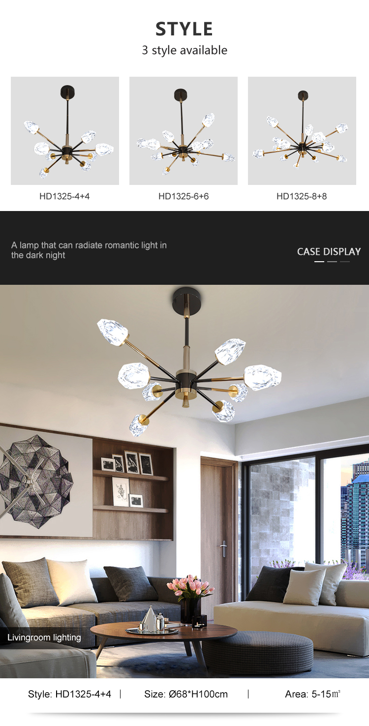 New Product Black Gold Decoration Restaurant Hanging Lamp Living Room Luxury LED Chandelier Pendant Light