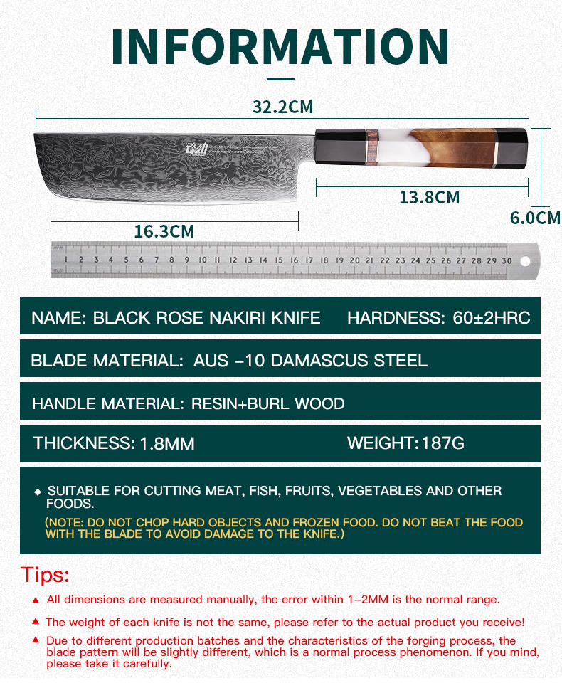 FINDKING New! Black Rose Series Resin Rose Pattern AUS-10 67 Layers Damascus Steel Kitchen Cleaver Nakiri Santoku Chef Knife