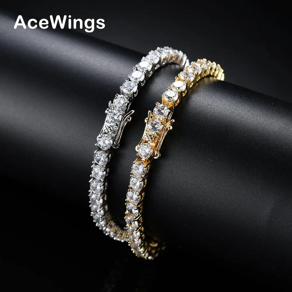 BB019 3 millimetri 4 millimetri 5 millimetri In Ottone Zircone Tennis Braccialetto Chain Dei Monili di Hip hop Oro Argento Materiale Uomini CZ braccialetto Iced Out