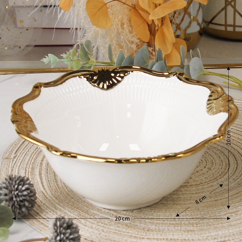 White 8 inch round bowl with inner patterns