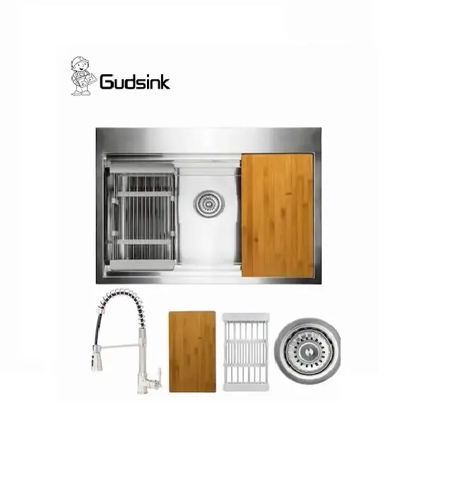Gudsink drop-in 33-em x 22 em aço inoxidável, escovado, tigela única, estação de trabalho, pia de cozinha, kit integral