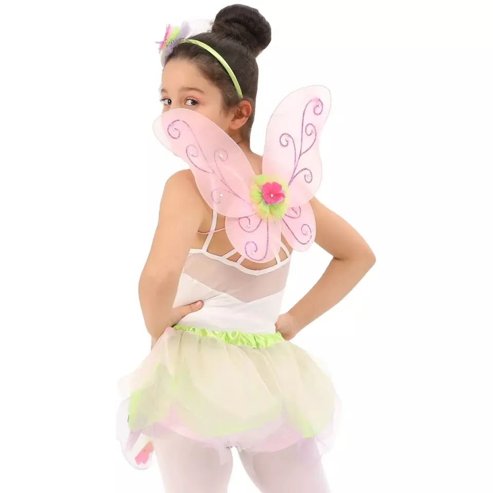 3 Pcs Cosplay Green Forest Fairy Costume Kit Clothes Butterfly Wings Fairy Tutu Dress Outfit Fairy Wing Costume Set
