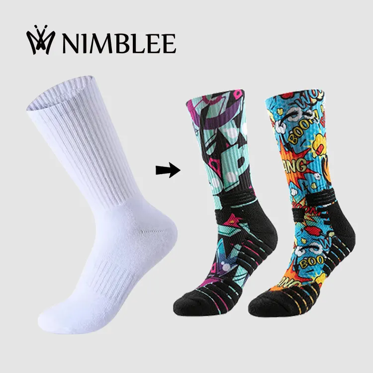 POD no MOQ sublimation blank socks personalizza i tuoi calzini digitali con stampa di cartoni animati in poliestere bianco crew