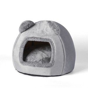 เตียงถ้ำแมวและสุนัขขนาดเล็กกลาง, เตียงสัตว์เลี้ยงหัวหมีนุ่มสบาย - Product Image 4