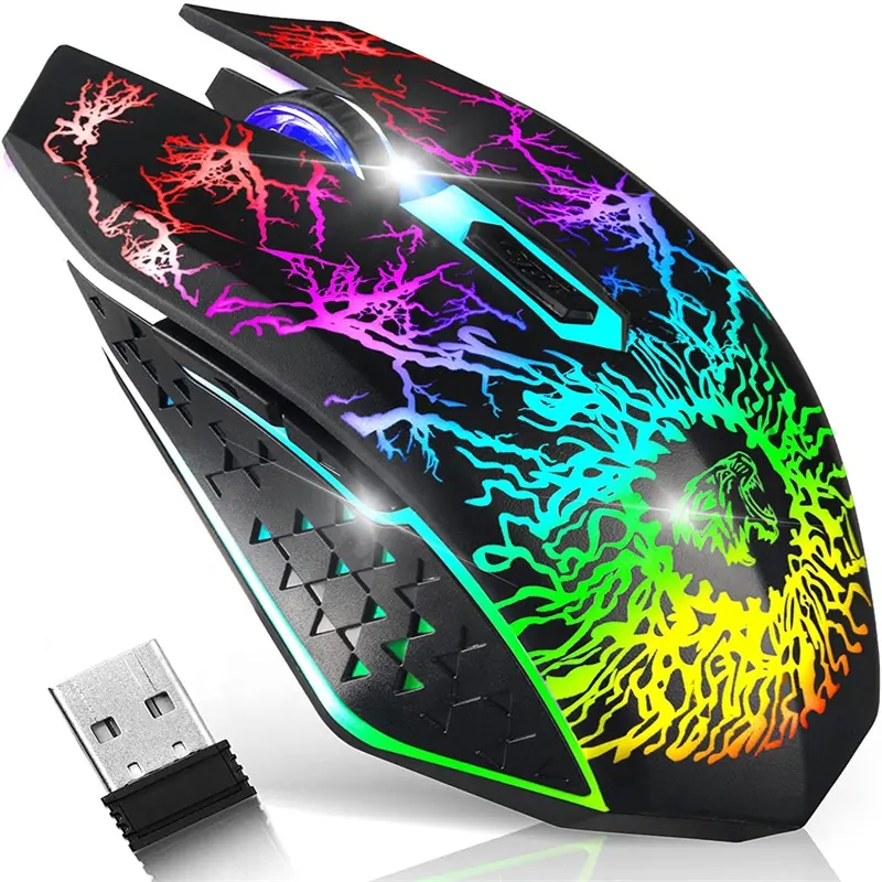 Souris sans fil rechargeable 2.4GHz USB souris optique LED lumière pour gamer PC ordinateur portable