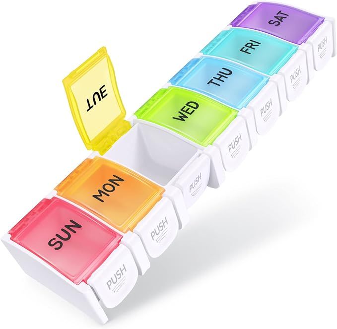 7 days and 7 grids colorful single-row pill box