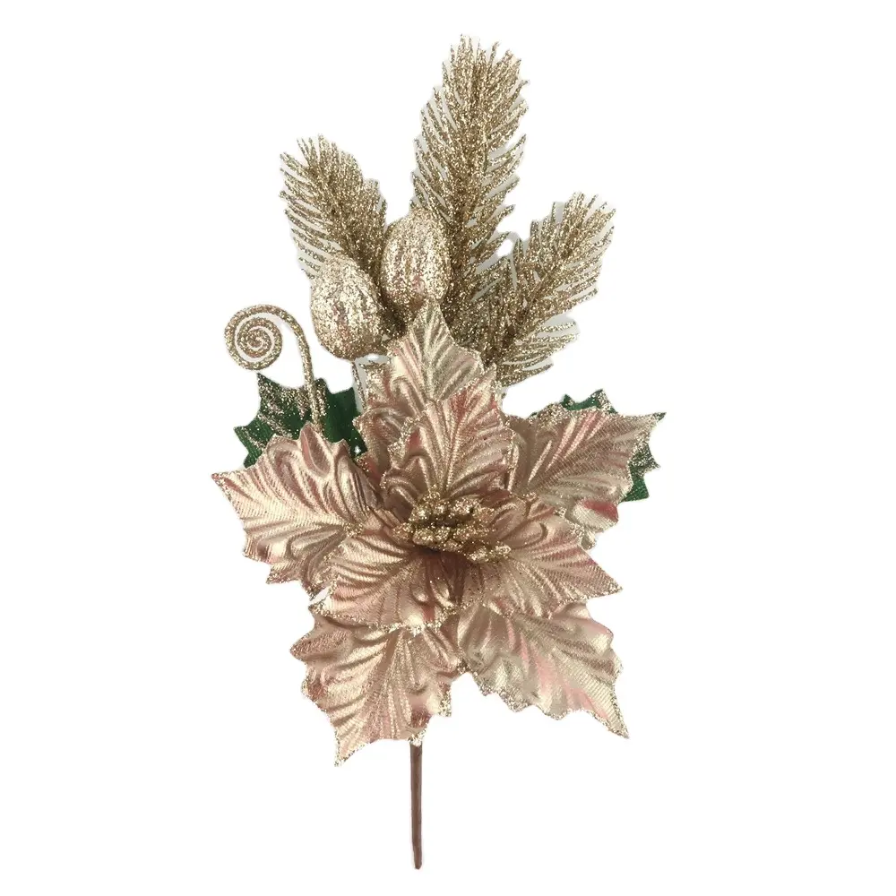 Palillos de bayas doradas artificiales tallos ramas de bayas de Navidad arreglos florales para árbol de Navidad artesanía DIY boda decoración del hogar