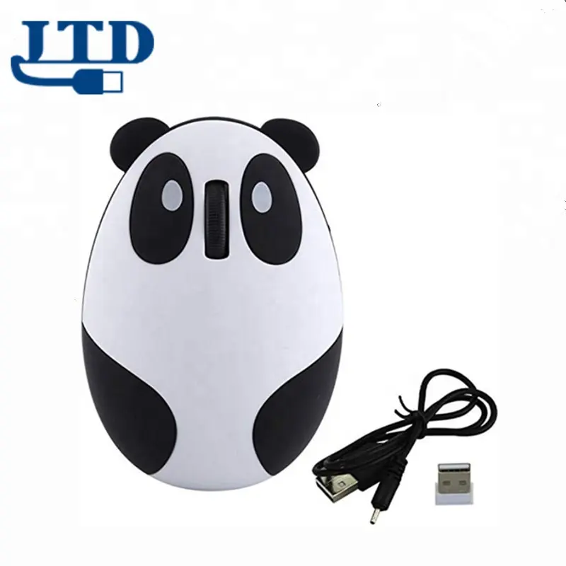 Logo Kustom Lucu 2.4 GHZ Wireless Mouse Kartun Hewan Panda Berbentuk Rechargeable Optical Mini Mouse