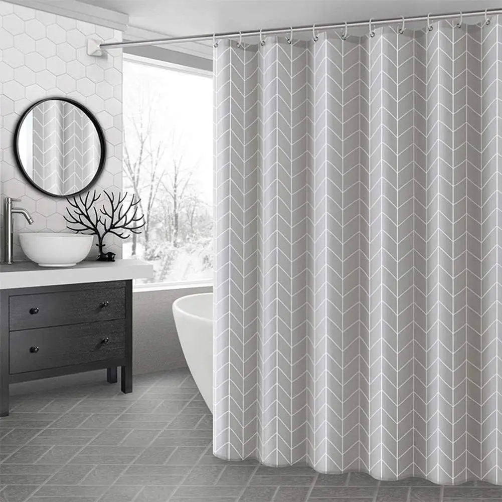 Duş perdesi Polyester kumaş banyo perde seti çizgili su geçirmez banyo perdeleri ile asma kancaları (70.9*70.9 inç)