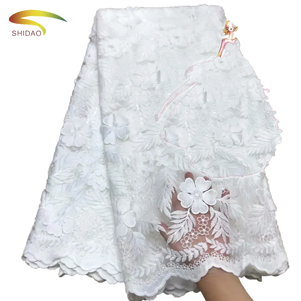 Tissu africain en dentelle suisse et Tulle pour robe de soirée, Voile blanc, nigérian, haute qualité