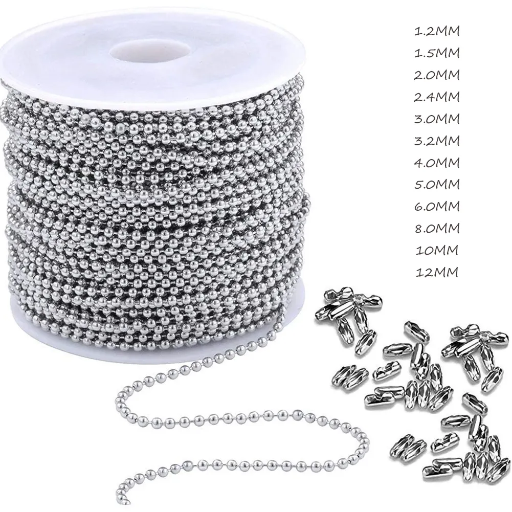 100meters Spool 2.4mm Ball, Chain Fits Key Chain Ball Chain Necklace Stainless Steel Diy Jewelry Making/