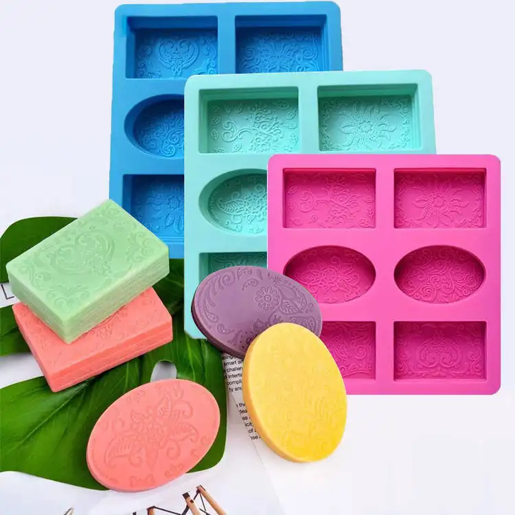 Moules à savon en silicone faits à la main bricolage cuisson Rectangle moules à savon en silicone motifs mixtes fournitures de fabrication de savon