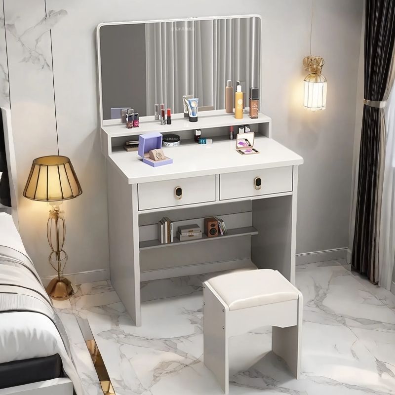 F60cm blanc double tiroir + tabouret coiffeuse