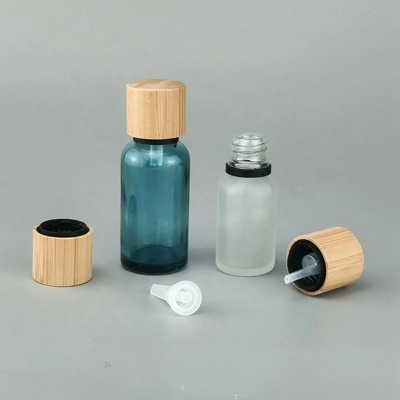 child proof cap tamper-evident glass essential oil bottle cap 18 mm bamboo wooden cap with drops plug for essential oil