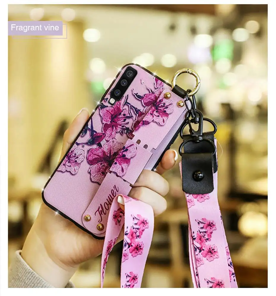 Capa de celular para samsung galaxy a50, capa de silicone macio com alça de pulso para samsung s10 plus lite a30 a10 m10 m20 note 8 9 s10e