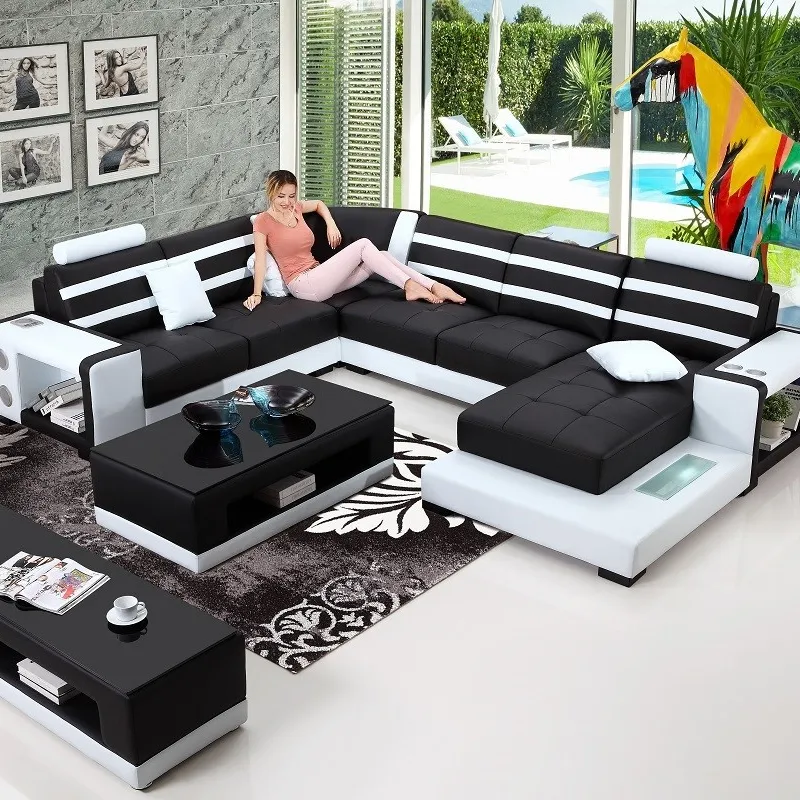 Muebles de lujo para sala de estar, conjunto de sofá de lujo de tela blanca y negra para sala de estar, Villa, colorido, 3 plazas, Dubái