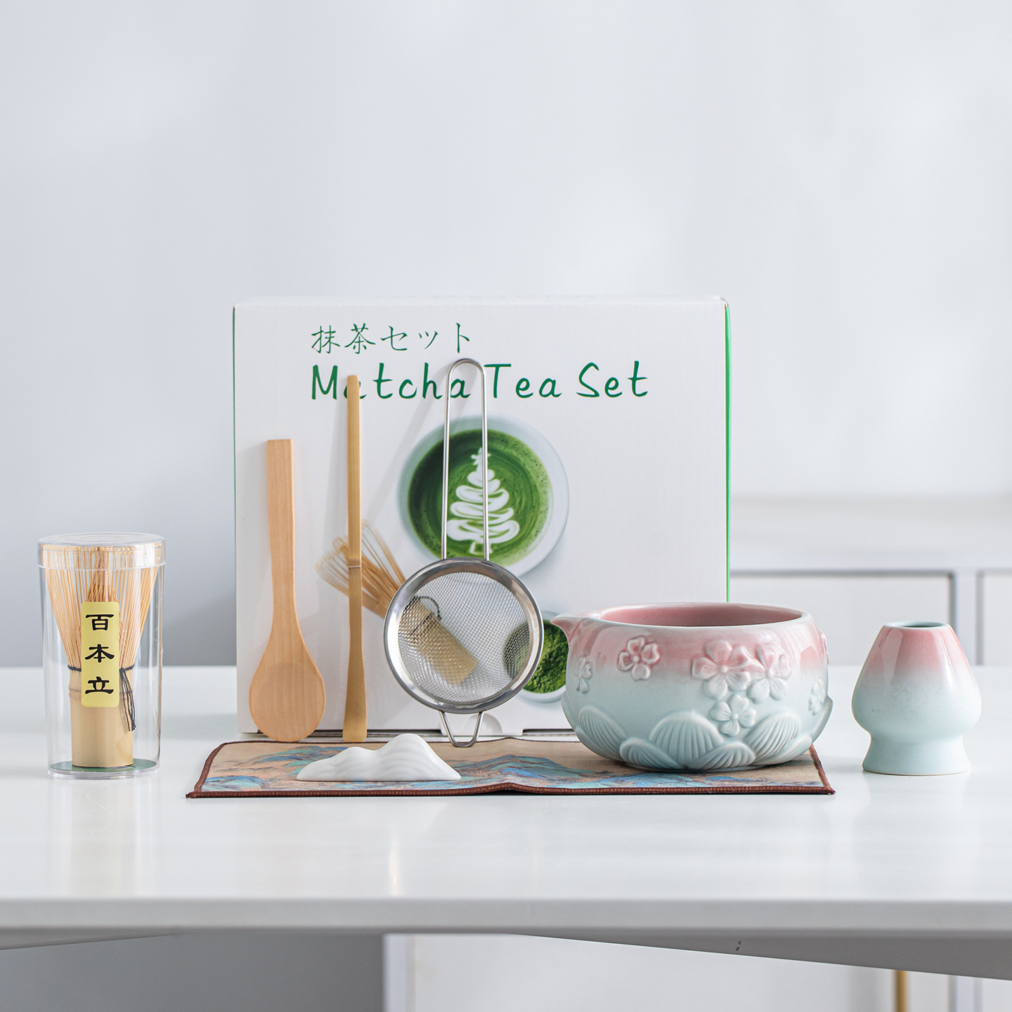 ensemble 8 pièces dégradé rose bleu-fleur de cerisier matcha
