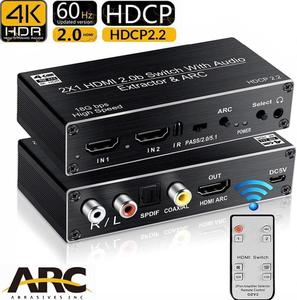 Conmutador HDMI 4K 2x1 con extractor de audio Conmutador de 2 entradas y 1 salida con extractor de audio coaxial SPDIF ARC de 3,5mm R/L - Product Image 2