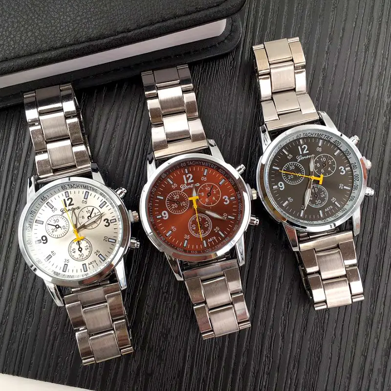 Reloj elegante para hombre y mujer, cronógrafos de cuarzo y plata de lujo, relojes de pulsera Geneva antiguos de acero para mujer, regalo 2018