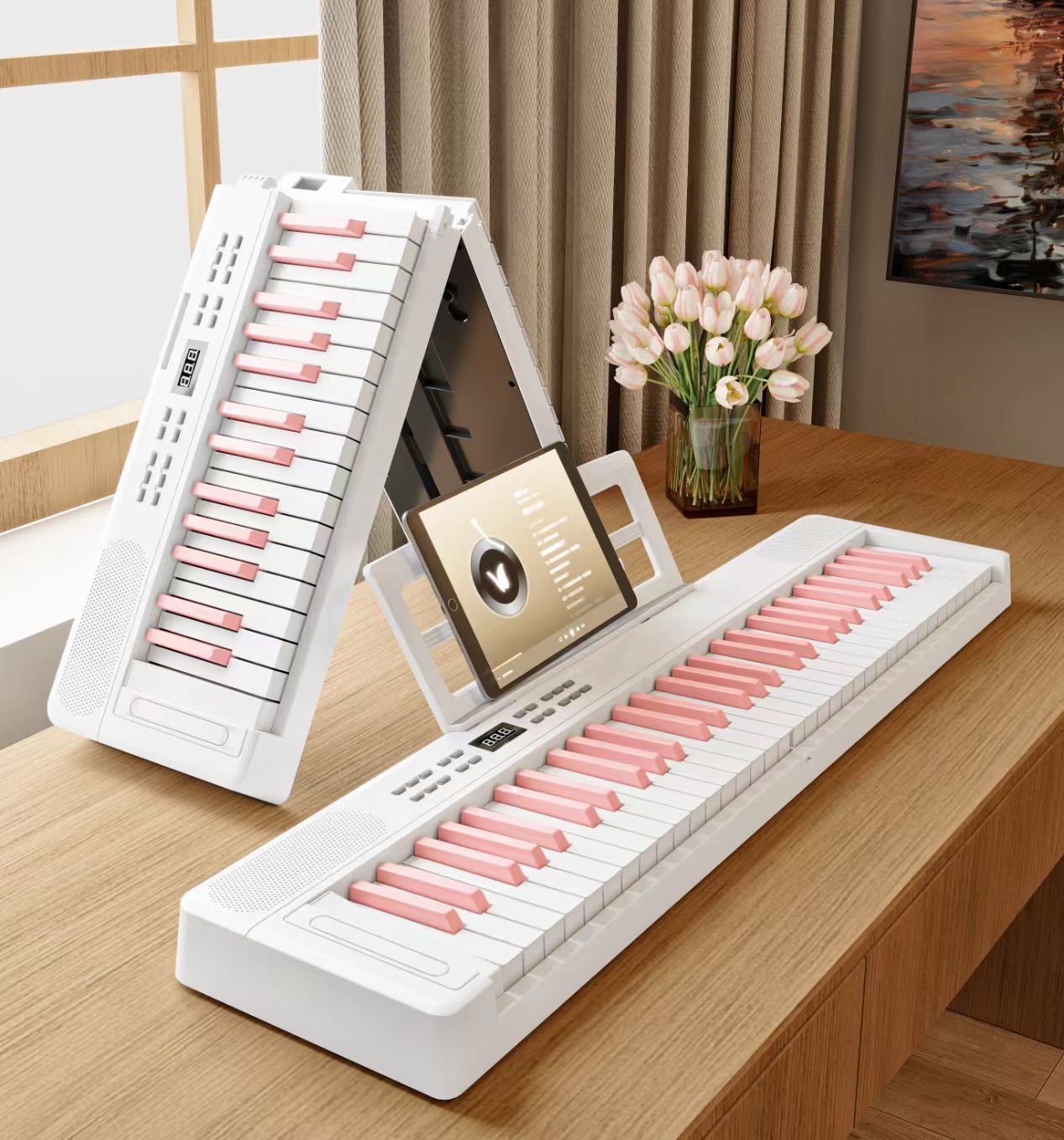 white toner key-61 key folding piano, basic bluetooth lights, 3