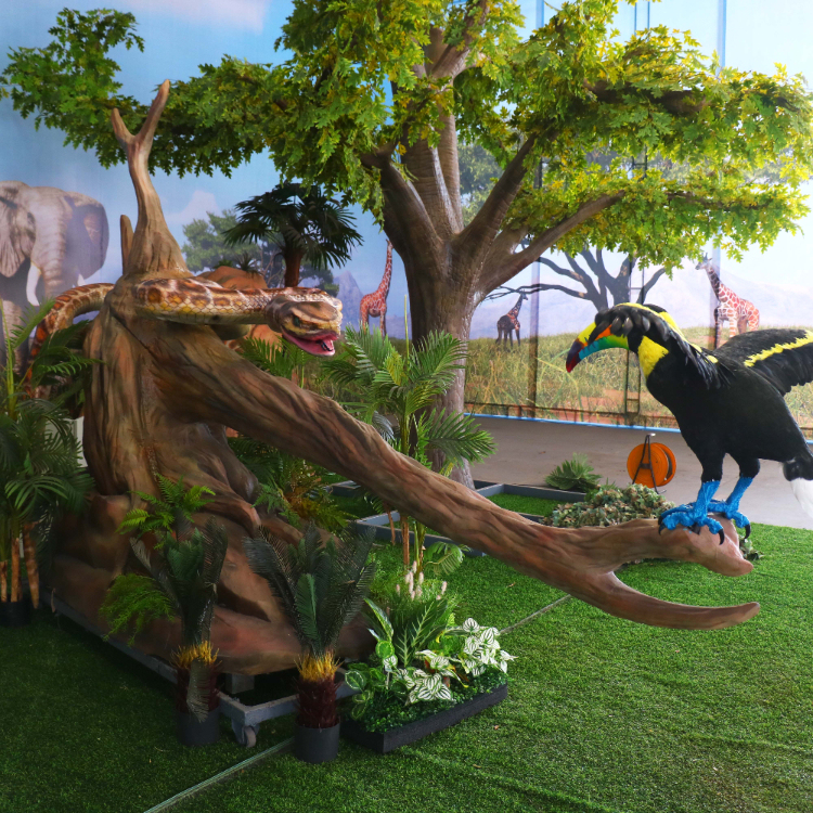 Animatronic Snake and Toucan with Tree Scene