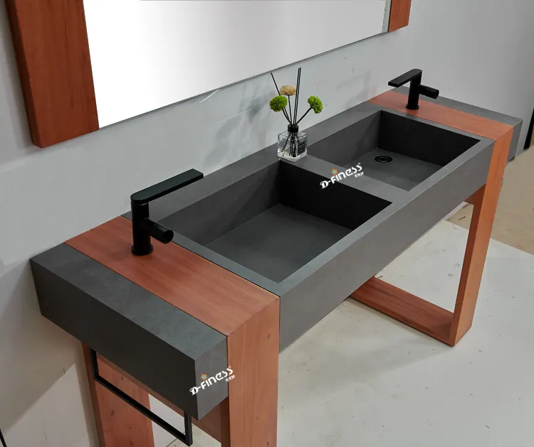 Lavabo de mármol de piedra sinterizada gris, Unidad de tocador de baño, equipo de baño, muebles de baño