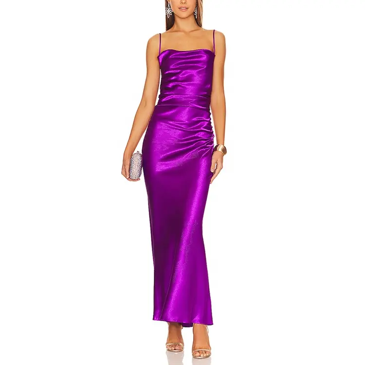 Robe de soirée longue en Satin pour femmes, élégante, sexy, violette, à lacets