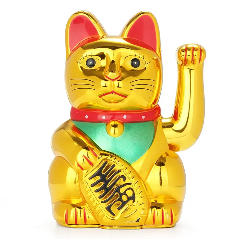 Venta al por mayor artesanías caseras chino clásico alimentado Lucky Wealth Gold Waving Hand Beckoning Lucky Cat Maneki Neko por batería AA