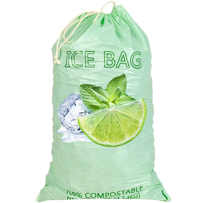 Индивидуальный дизайн, биоразлагаемый многоразовый пластиковый кубический мешок для льда на шнурке 8 фунтов 10 фунтов для кубиков льда