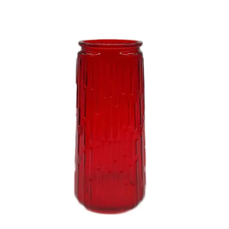 Produits tendances 2024 nouveautés vase rouge cylindre avec décorations à rayures pour vases à fleurs maison