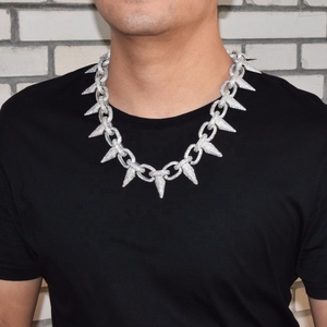 Iced Heavy Punk Rivet Choker Bling Cubic Zircon Men's Hip Hop Cuban Necklace Jewelry Gold Color <strong>Chain</strong>