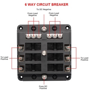 LEDインジケータ付き防水6ウェイ回路ブレーカーボックス、32V DC、車、マリン、バス用のマイナス端子 & プッシュリセット-15Aヒューズ - Product Image 3