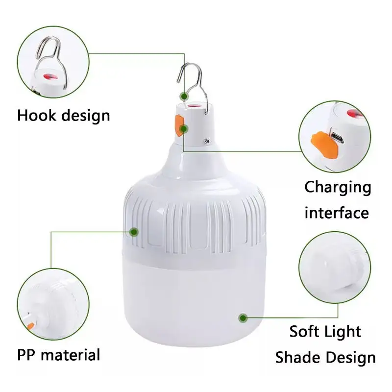 Portable Hanging Solar Rechargeable LED Camping Light Lantern Bulb for Outdoor Emergency Camping Tent Bulb