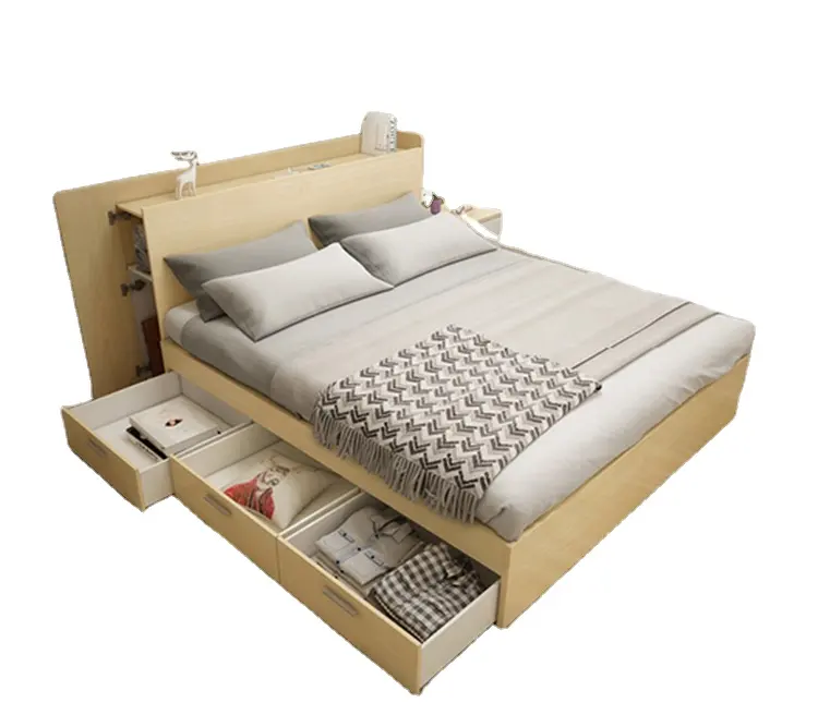 Деревянная двуспальная кровать с выдвижным ящиком для спальни