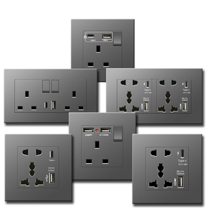 英国13A墙壁开关3针通用插座，带USB + type-c，带18W 3.1A快速充电黑色哑光电脑面板英国 - Product Image 3
